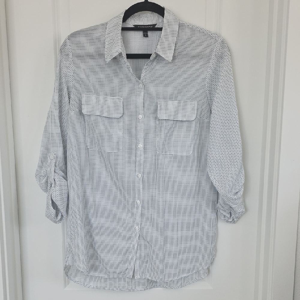 Express Women's Poka Dot Patterned Button Down Shirt